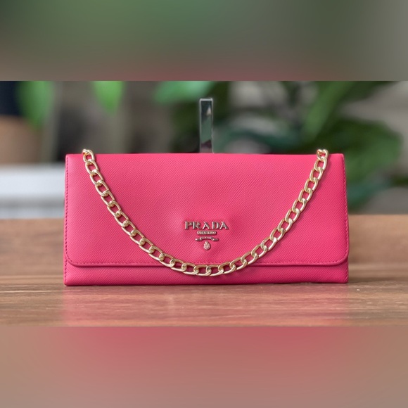 Authentic Prada Pink Saffiano Wallet on Chain - Picture 1 of 9